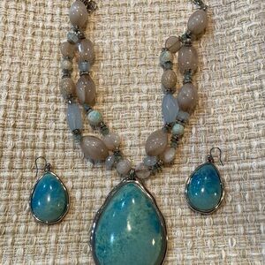 Chico's Turquoise and Tan Necklace Set